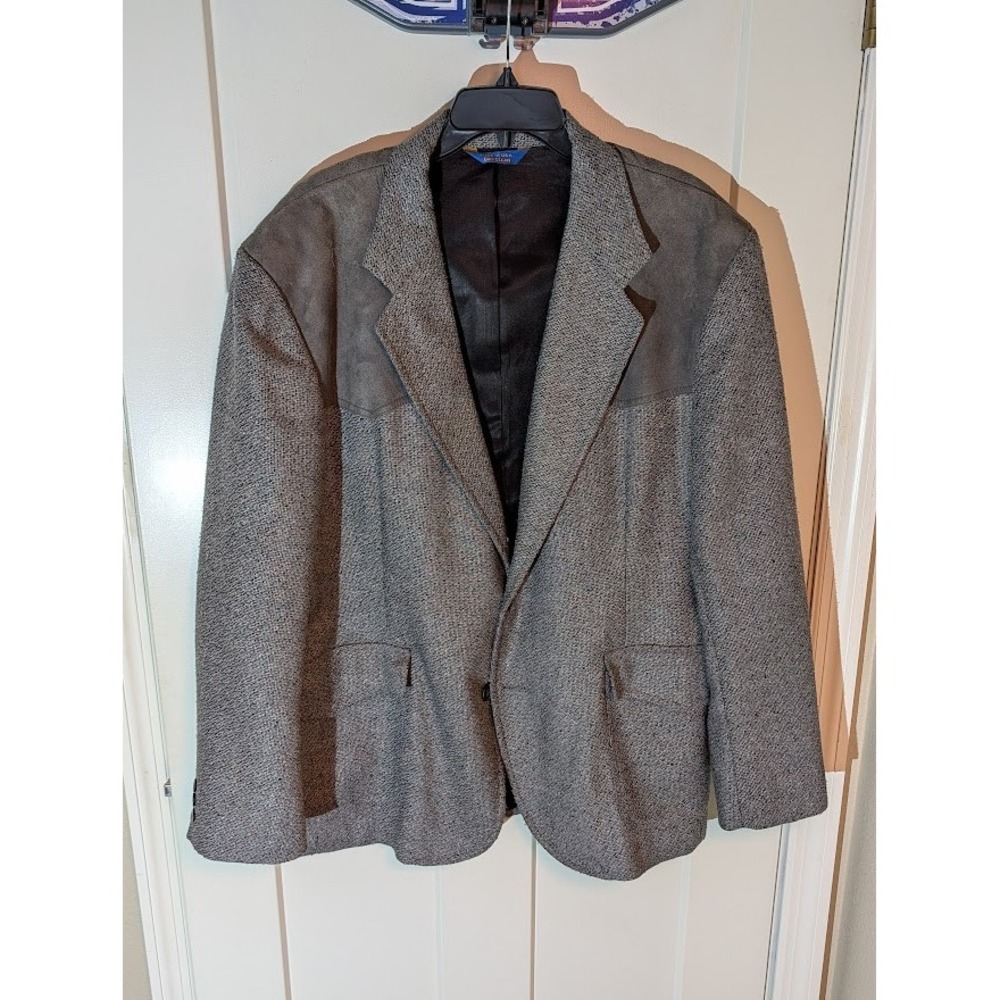 Pendleton High Grade Western Wear Men 46 Grey Virgin Wool Suede Trim Used